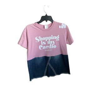 /*ex & The City Pink & Denim "Shopping Is My Cardio" Top S